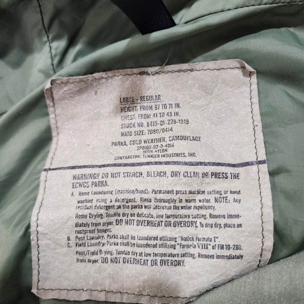 US Military ECWCS Gen 1 Woodland Camo Parka Tennier Industries Large Regular